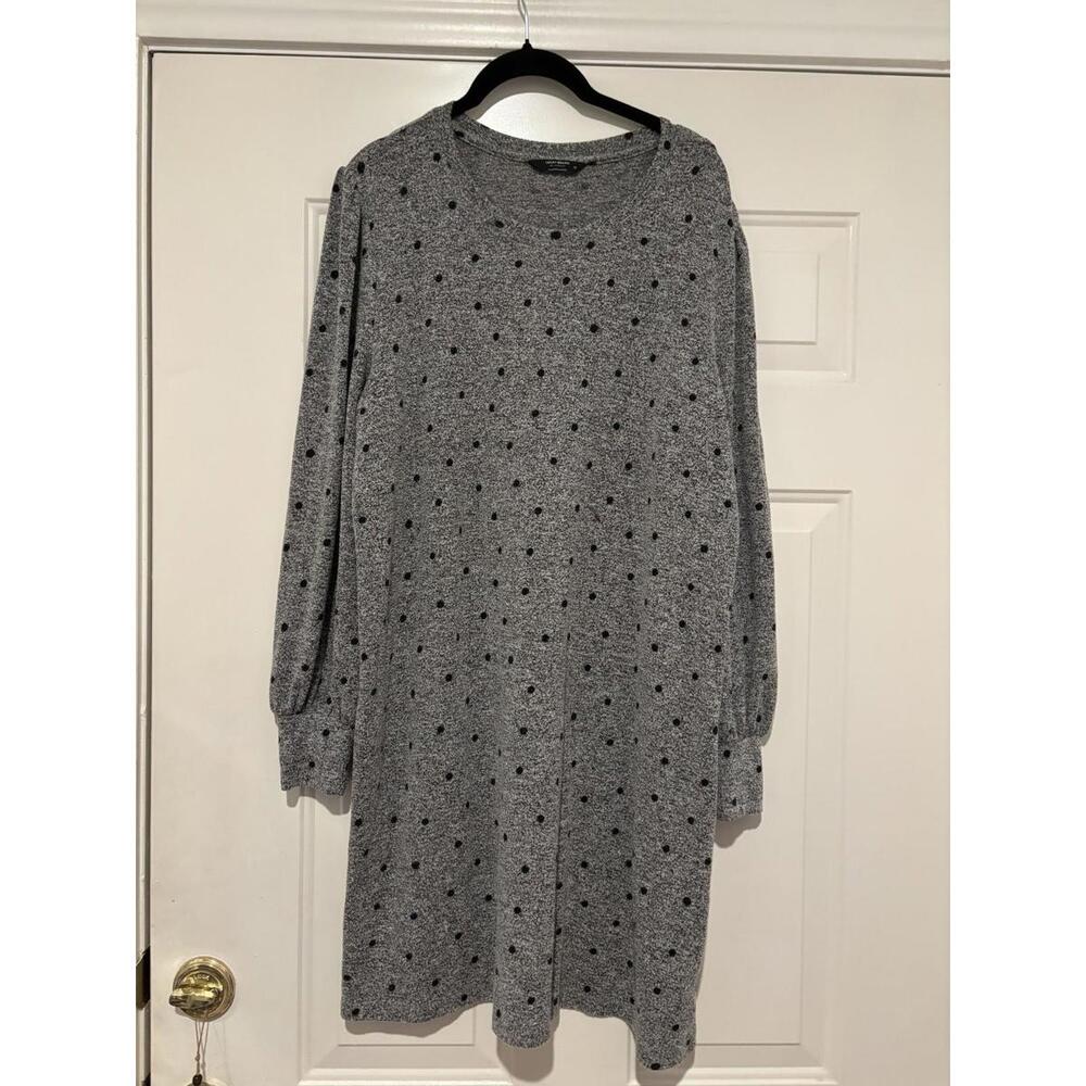 Lucky Brand sz XL  grey polka dot sweater dress #1296‎